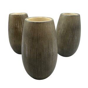 Set Of 3 Brown Ceramic Textured candle holder Glossy Interior Finish Home Decor